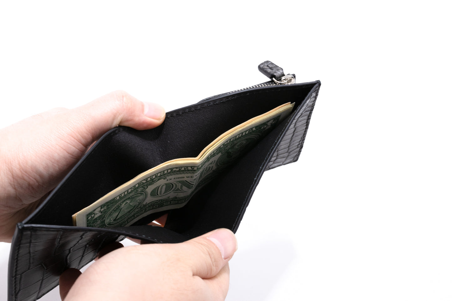 【クロコダイルポロサス】ワニ革墨染二つ折り財布-Short Wallet