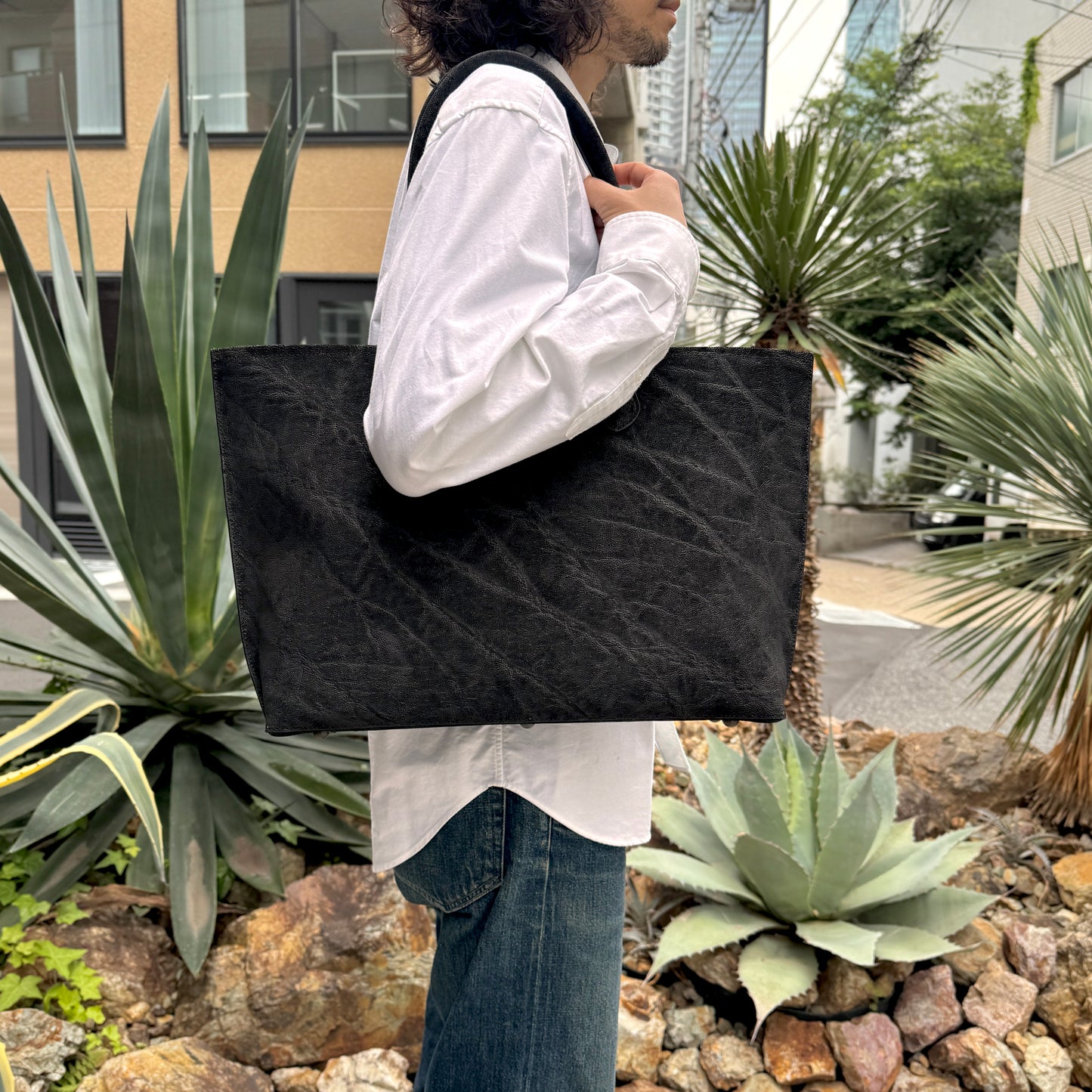 【エレファント】象革トートバッグ-Black Elephant BIG TOTE BAG