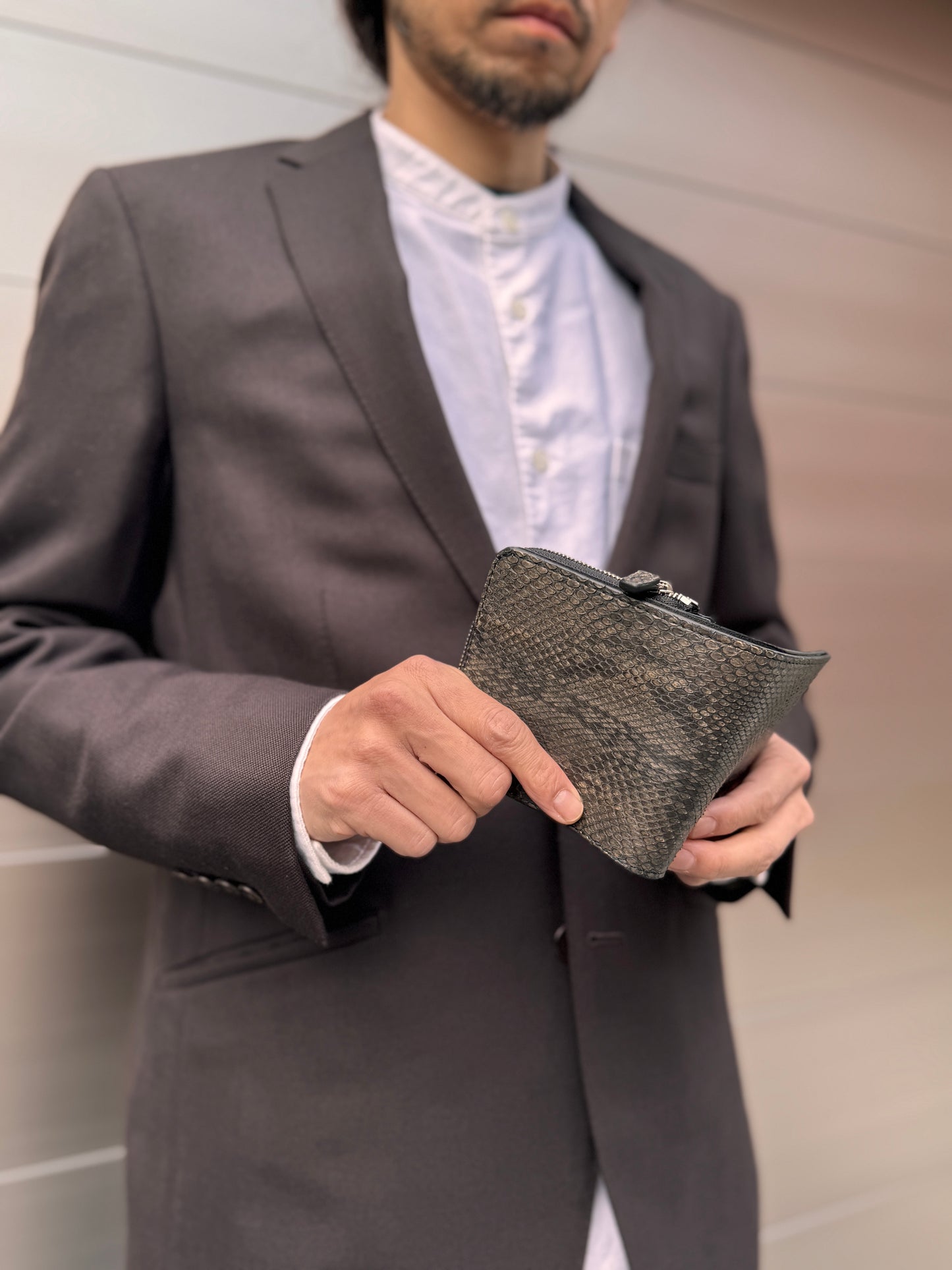 【ダイヤモンドパイソン】墨染ヘビ革二つ折り財布スモール- SUMIZOME Diamond Python Small Wallet