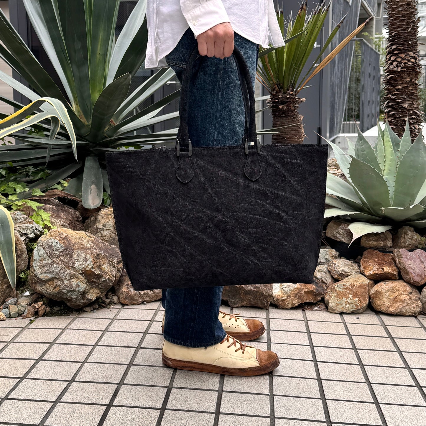 【エレファント】象革トートバッグ-Black Elephant BIG TOTE BAG