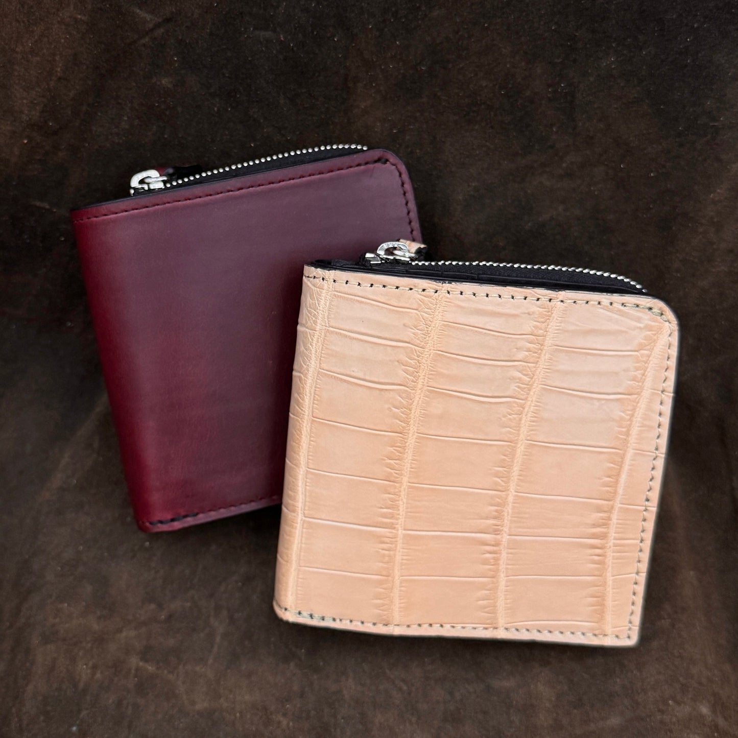 限定カラー【クロコダイル ポロサス】ワニ革ヌメ二つ折り財布スモール-Crocodile Small Wallet