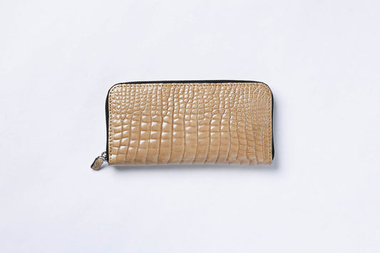 【クロコダイルポロサス】ワニ革ボンベ加工ラウンド長財布-Crocodile bombee processing Round Wallet