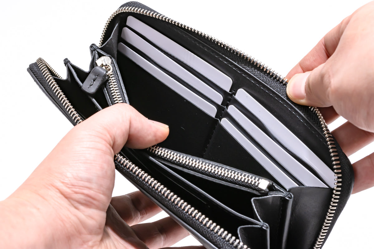 【エレファント】象革ラウンド長財布-Black Elephant Round Wallet