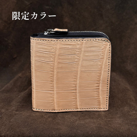 限定カラー【クロコダイル ポロサス】ワニ革ヌメ二つ折り財布スモール-Crocodile Small Wallet