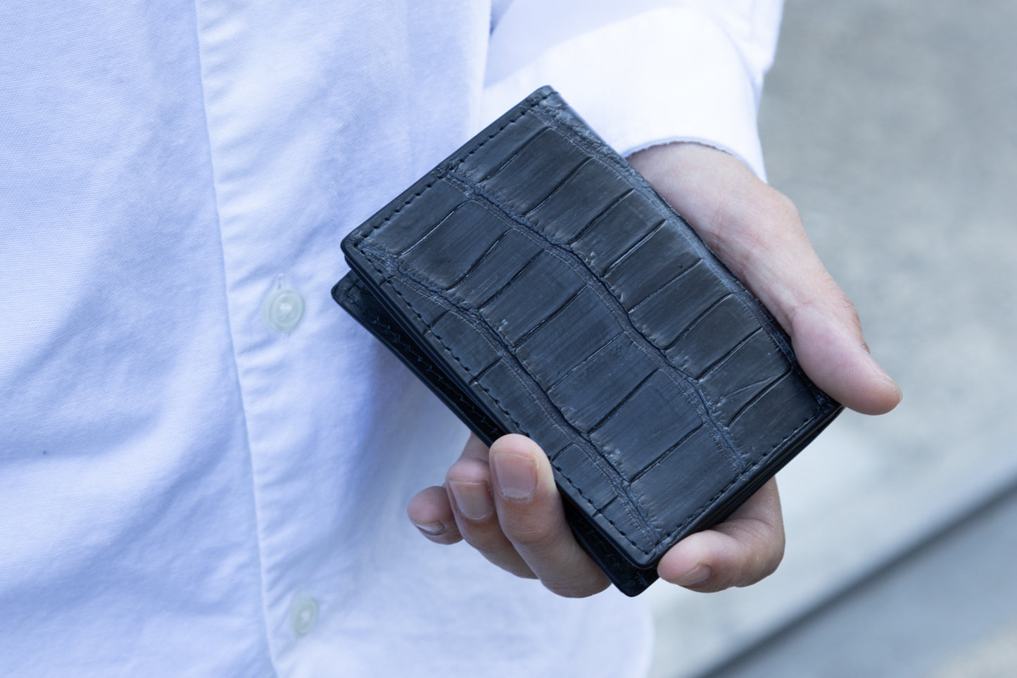 【クロコダイルポロサス】 ワニ革ブライドル カードケース-BRIDLE CARD CASE