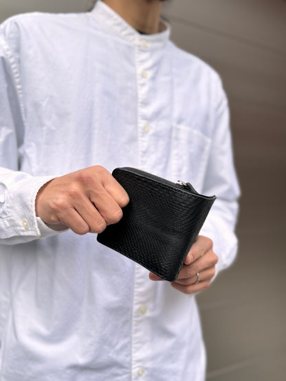 【ダイヤモンドパイソン】ヘビ革二つ折り財布スモール-Black Diamond Python Small Wallet