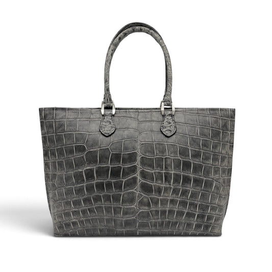 【クロコダイルポロサス 墨染め】ワニ革墨染めビッグトートバッグ- Crocodile Porosus SUMI Big Tote Bag