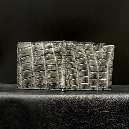 【クロコダイルポロサス】鰐革マネークリップウォレット 墨染め-Crocodile Porosus  SUMI Money Clip Wallet