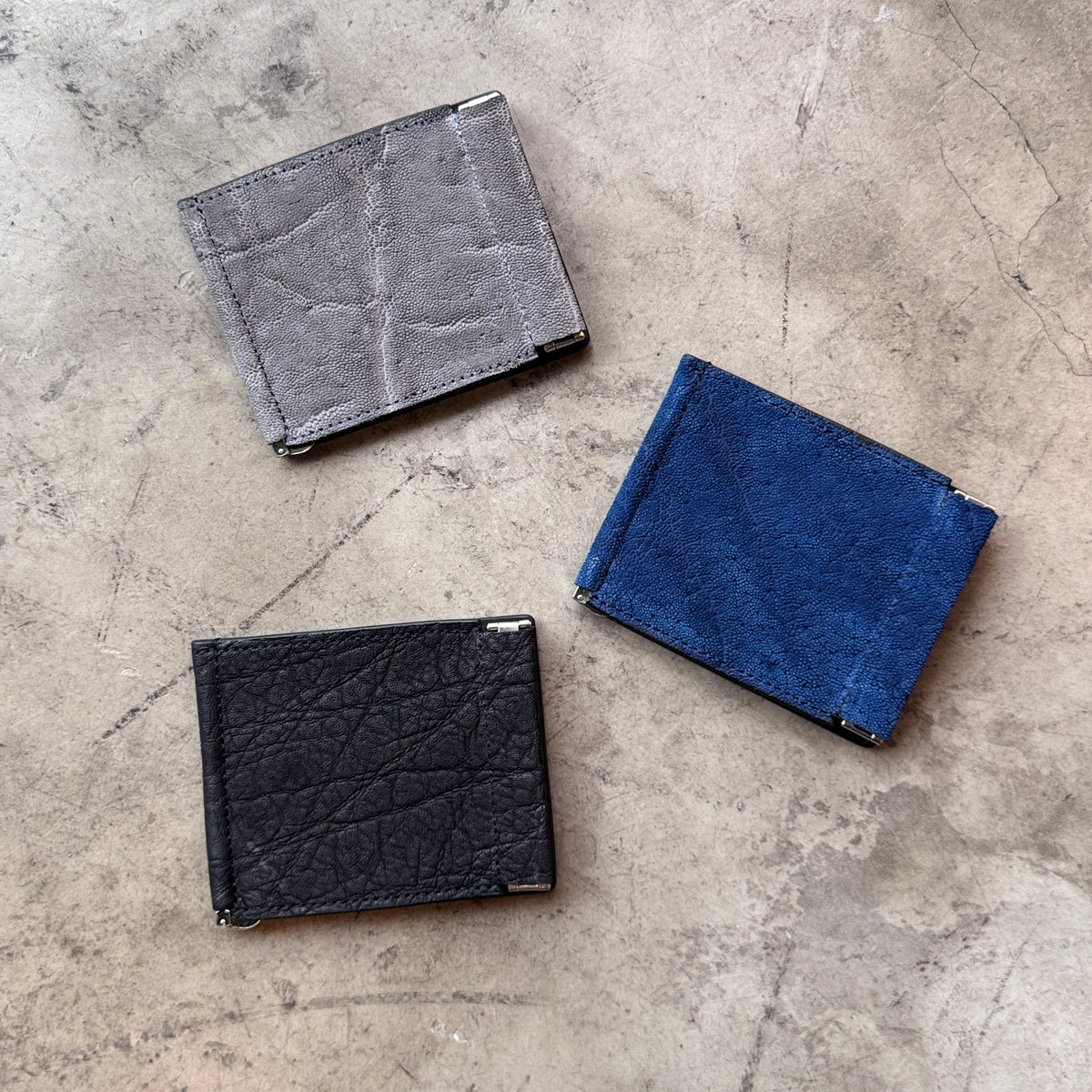 【エレファント】象革マネークリップウォレット 藍染め-Elephant Money Clip Wallet INDIGO