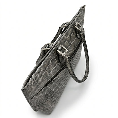 【クロコダイルポロサス 墨染め】ワニ革墨染めビッグトートバッグ- Crocodile Porosus SUMI Big Tote Bag