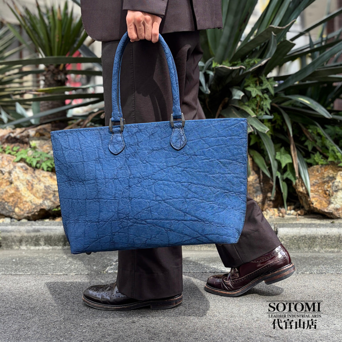 【エレファント】象革トートバッグ 藍染め Elephant BIG TOTE BAG INDIGO