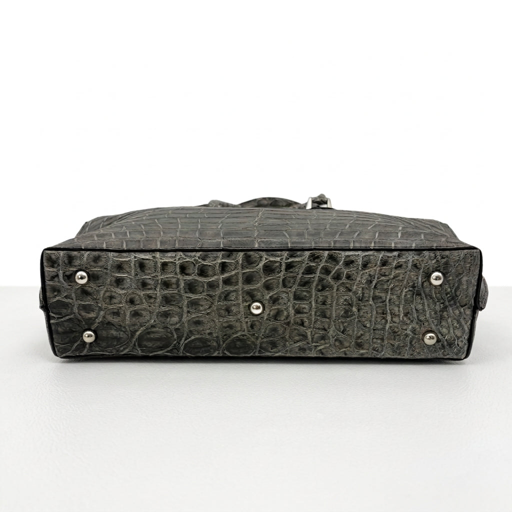 【クロコダイルポロサス 墨染め】ワニ革墨染めビッグトートバッグ- Crocodile Porosus SUMI Big Tote Bag