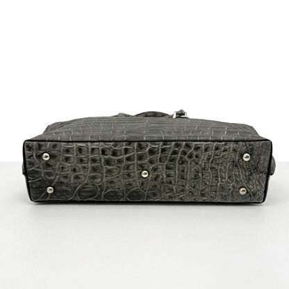 【クロコダイルポロサス 墨染め】ワニ革墨染めビッグトートバッグ- Crocodile Porosus SUMI Big Tote Bag