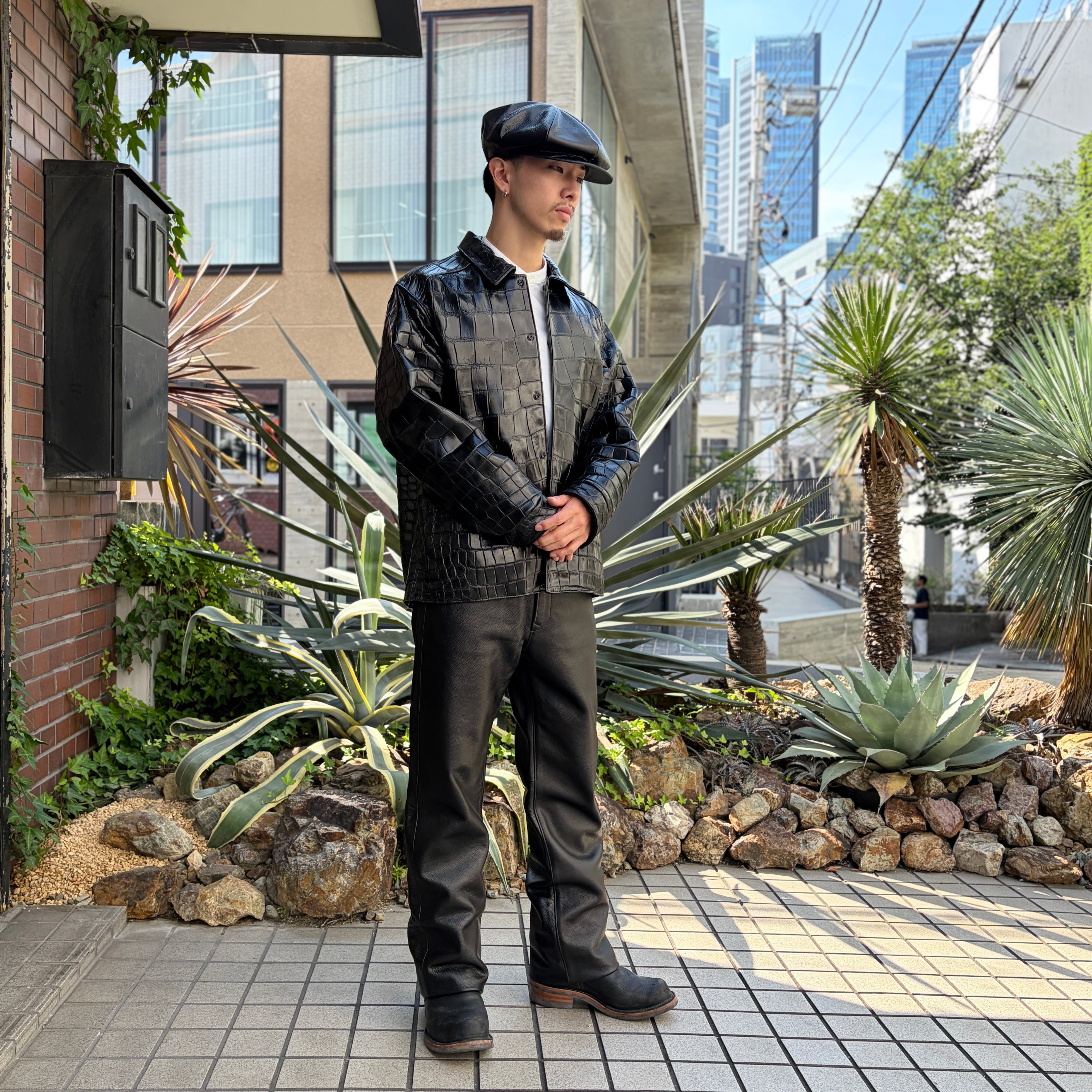 SOTOMI×ATSU CROCODILE&CHROME LEATHER PANTS 
