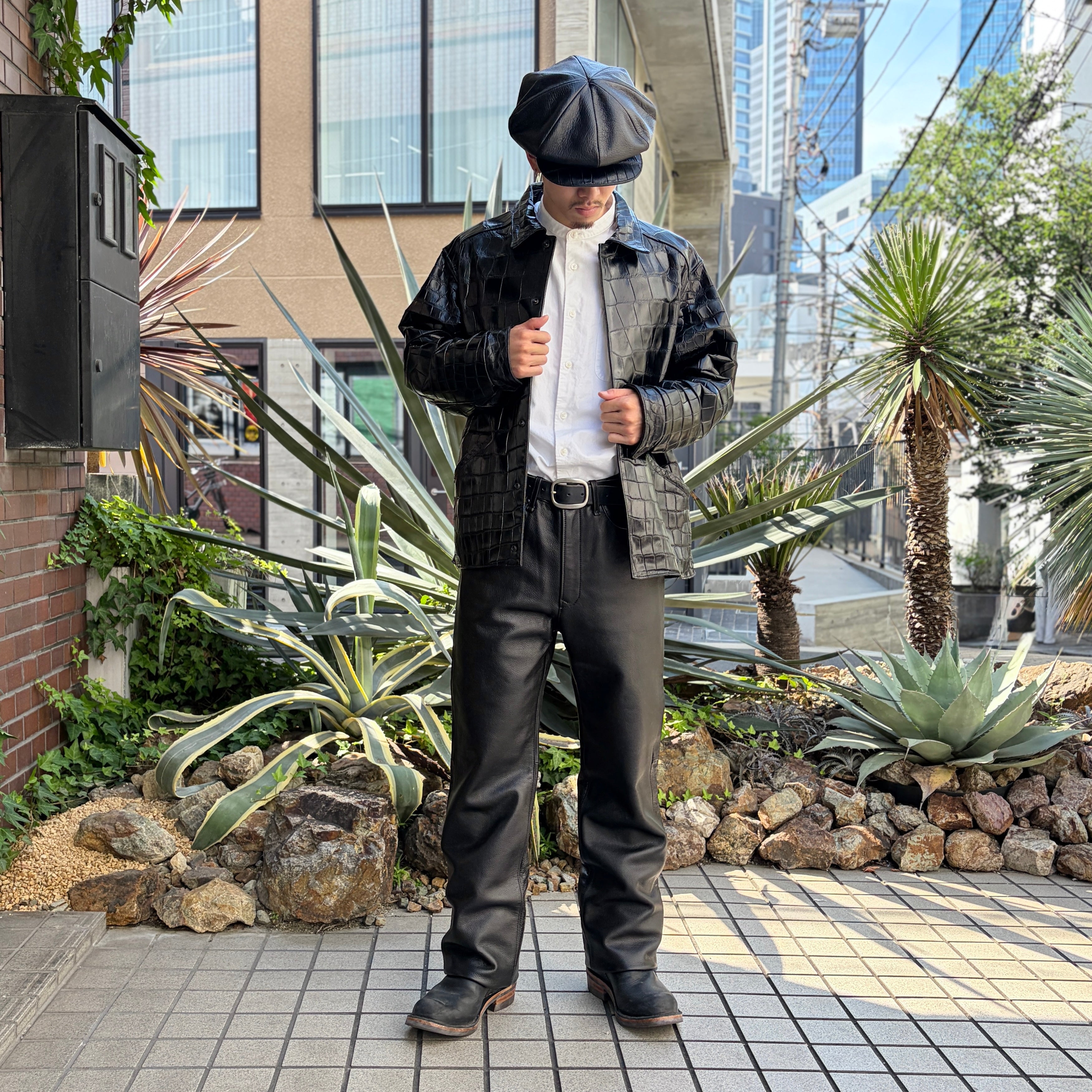 SOTOMI×ATSU CROCODILE&CHROME LEATHER PANTS 