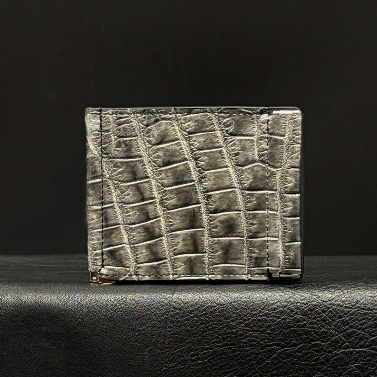 【クロコダイルポロサス】鰐革マネークリップウォレット 墨染め-Crocodile Porosus  SUMI Money Clip Wallet