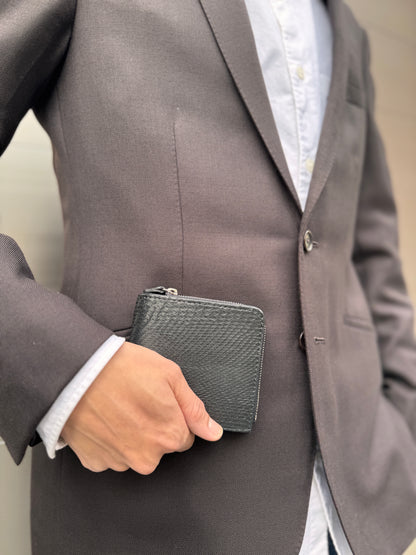 【ダイヤモンドパイソン】ヘビ革二つ折り財布スモール-Black Diamond Python Small Wallet