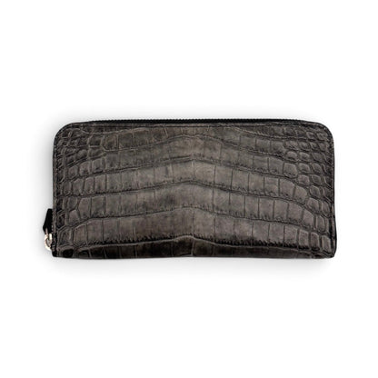 【クロコダイルポロサス】ワニ革墨染ラウンド長財布-Round Wallet
