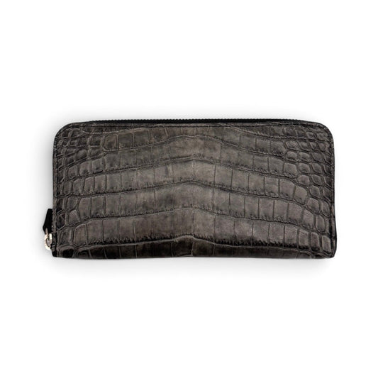 【クロコダイルポロサス】ワニ革墨染ラウンド長財布-Round Wallet