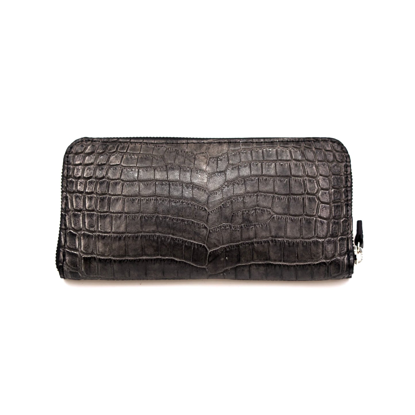 【クロコダイルポロサス】ワニ革墨染ラウンド長財布-Round Wallet