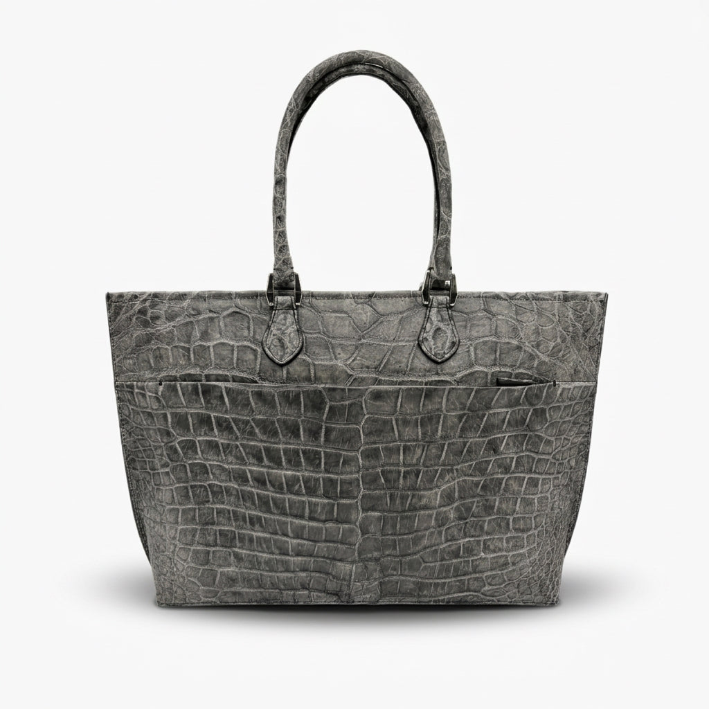 【クロコダイルポロサス 墨染め】ワニ革墨染めビッグトートバッグ- Crocodile Porosus SUMI Big Tote Bag