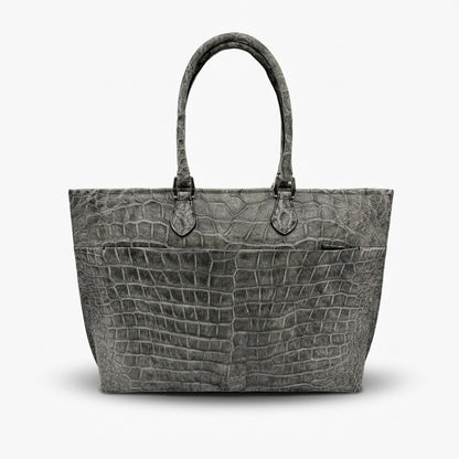 【クロコダイルポロサス 墨染め】ワニ革墨染めビッグトートバッグ- Crocodile Porosus SUMI Big Tote Bag