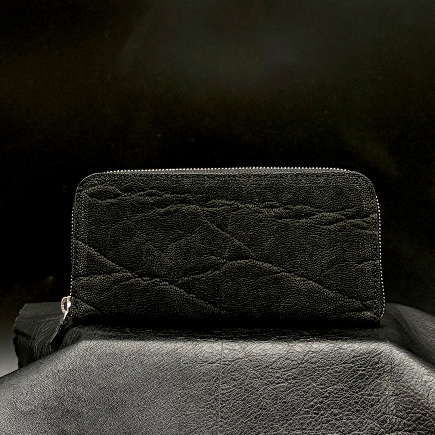 【エレファント】象革ラウンド長財布-Black Elephant Round Wallet