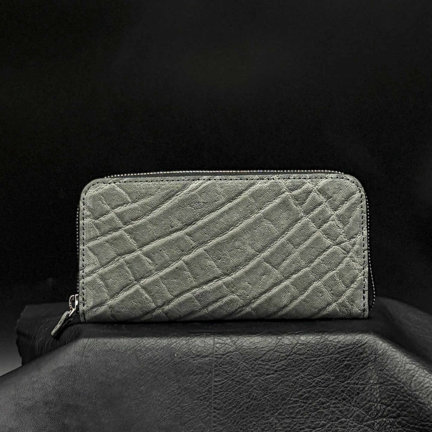 【エレファント】象革ラウンド長財布-GRAY Elephant Round Wallet
