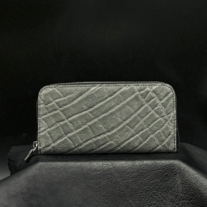 【エレファント】象革ラウンド長財布-GRAY Elephant Round Wallet
