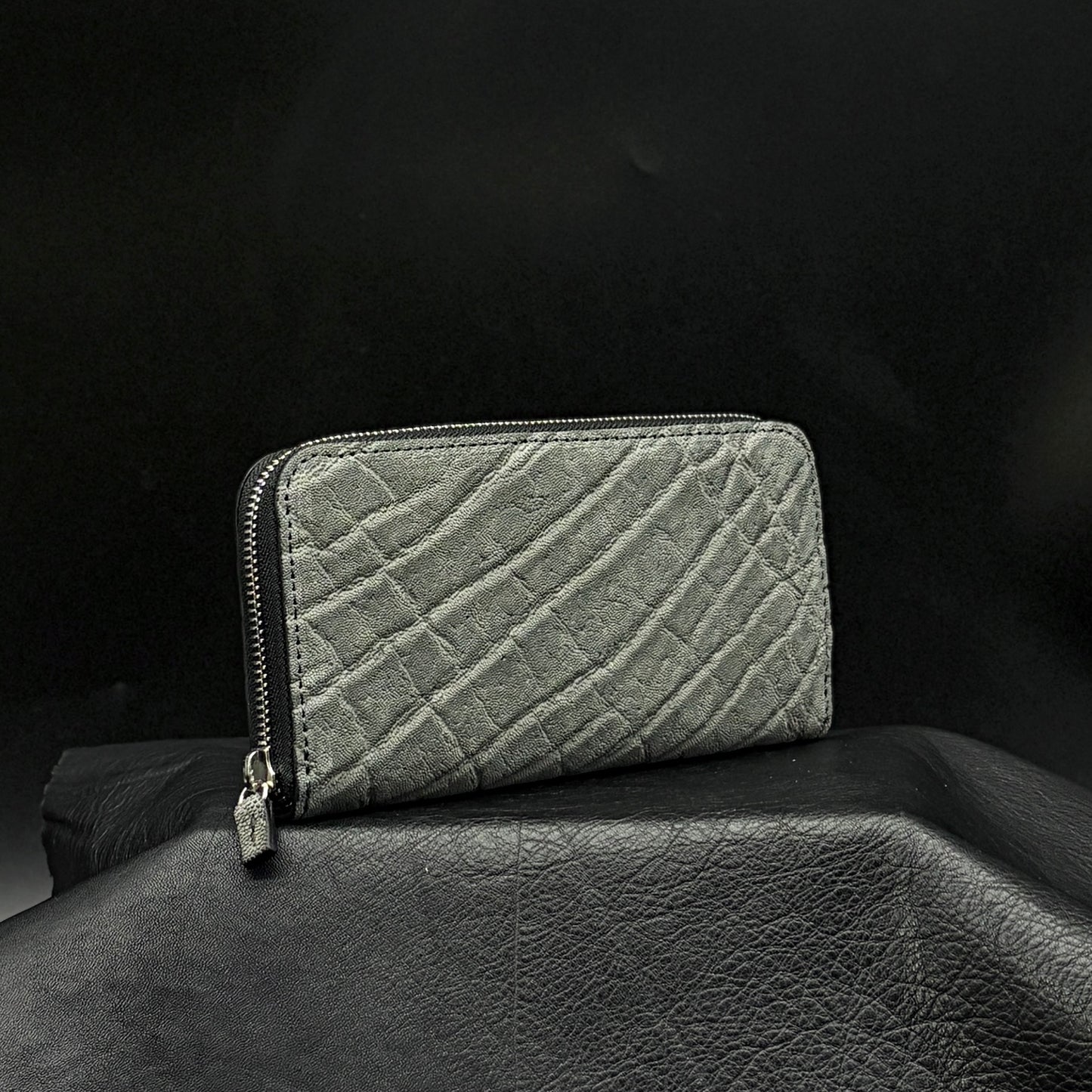 【エレファント】象革ラウンド長財布-GRAY Elephant Round Wallet