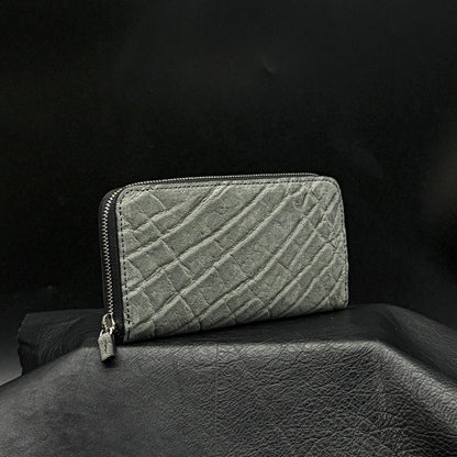 【エレファント】象革ラウンド長財布-GRAY Elephant Round Wallet