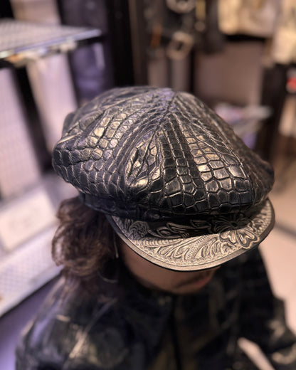 SOTOMI×ATSU CROCODILE POROSUS Casquette "Peanut Flower" PLATINUM【クロコダイル/ポロサス/キャスケット/カービング/プラチナ】