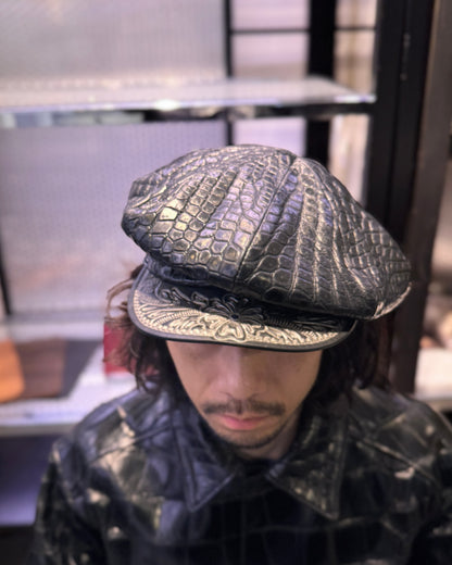 SOTOMI×ATSU CROCODILE POROSUS Casquette "Peanut Flower" PLATINUM【クロコダイル/ポロサス/キャスケット/カービング/プラチナ】