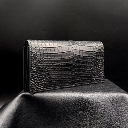【クロコダイルポロサス】ワニ革二つ折り長財布-Long Wallet