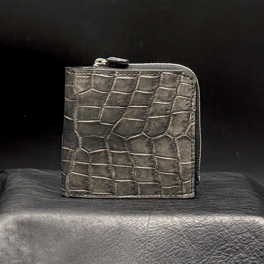 【クロコダイルポロサス】ワニ革墨染二つ折り財布スモール-Small Wallet
