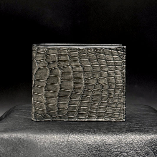 【クロコダイルポロサス】ワニ革墨染二つ折り財布-Short Wallet