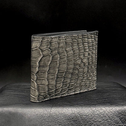 【クロコダイルポロサス】ワニ革墨染二つ折り財布-Short Wallet