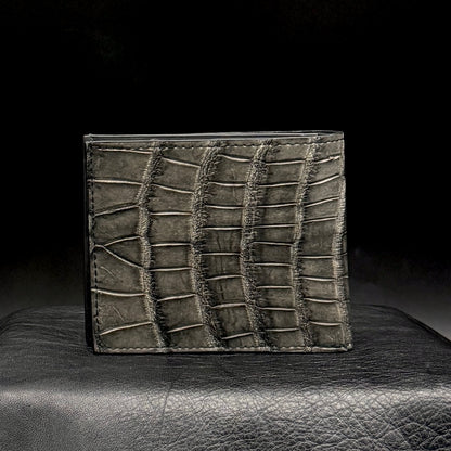 【クロコダイルポロサス】ワニ革墨染二つ折り財布-Short Wallet