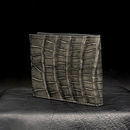【クロコダイルポロサス】ワニ革墨染二つ折り財布-Short Wallet