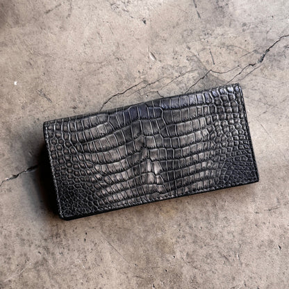 【クロコダイルポロサス】 ワニ革墨染二つ折り長財布-Long Wallet