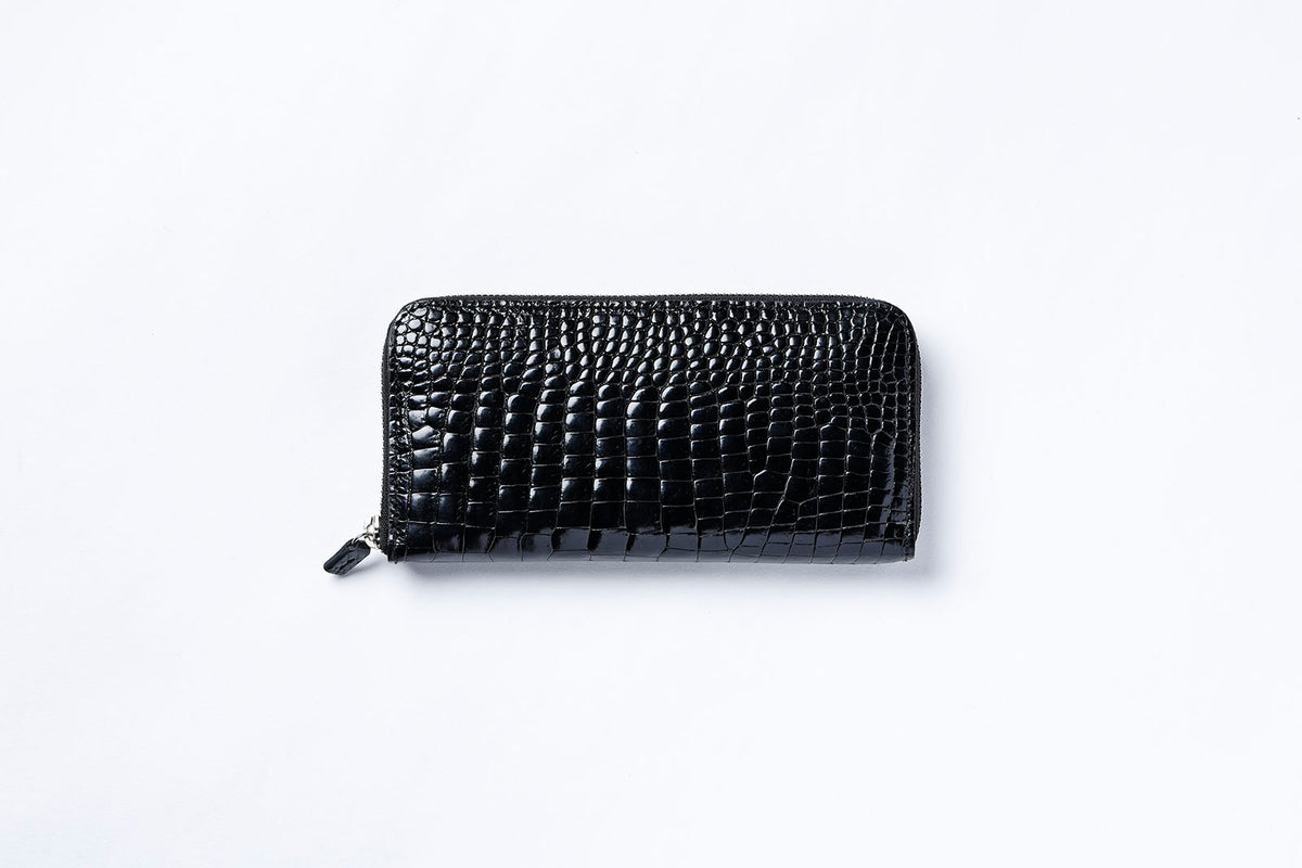 クロコダイルポロサス】ワニ革ボンベ加工ラウンド長財布-Crocodile 