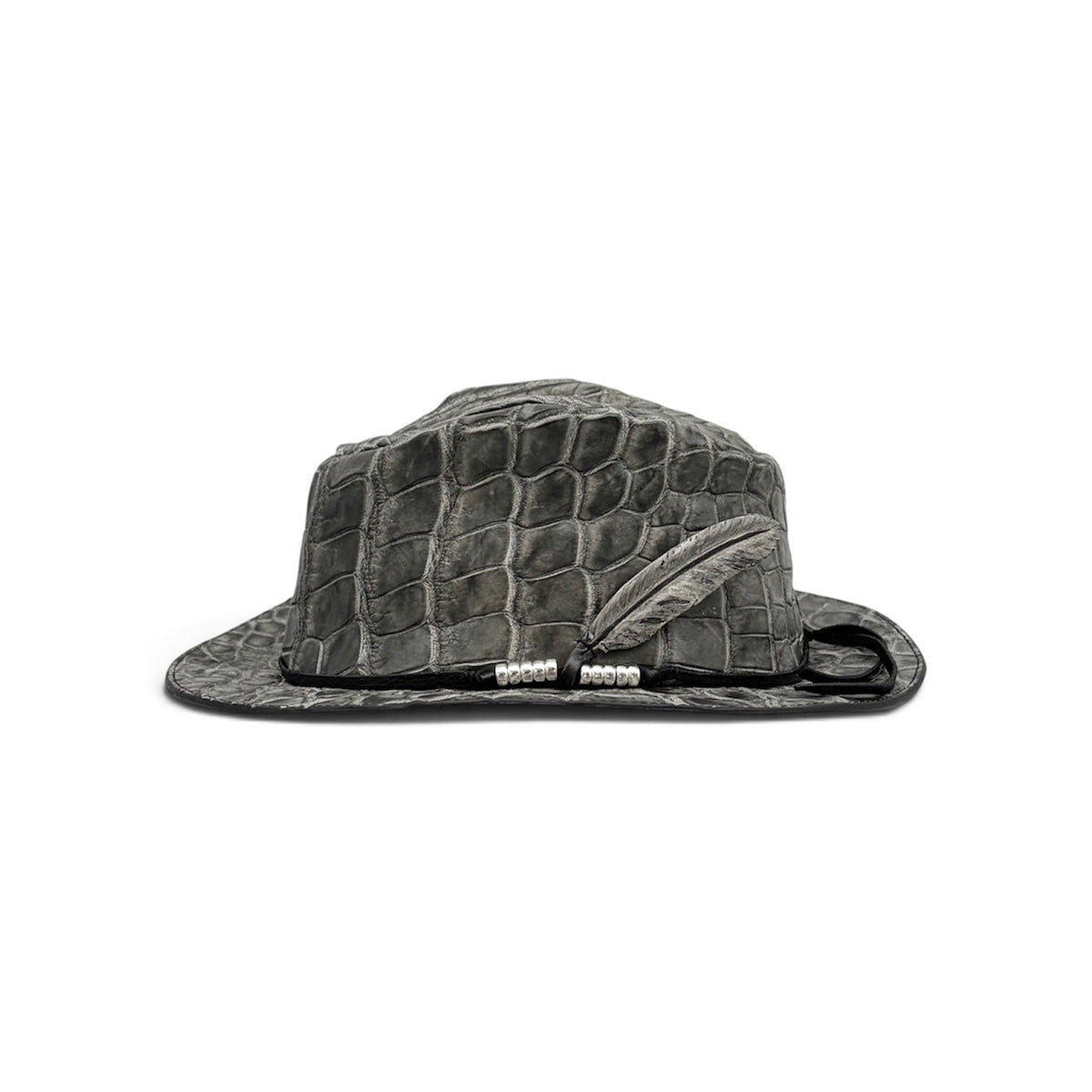 SOTOMI×ATSU CROCODILE POROSUS SUMI "Feather" HAT PLATINUM【クロコダイルポロサス/墨染め/ハット/カービング/プラチナ】