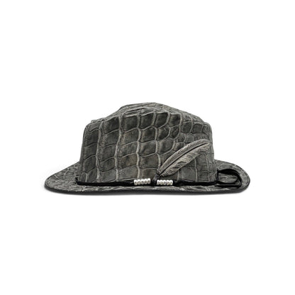 SOTOMI×ATSU CROCODILE POROSUS SUMI "Feather" HAT PLATINUM【クロコダイルポロサス/墨染め/ハット/カービング/プラチナ】