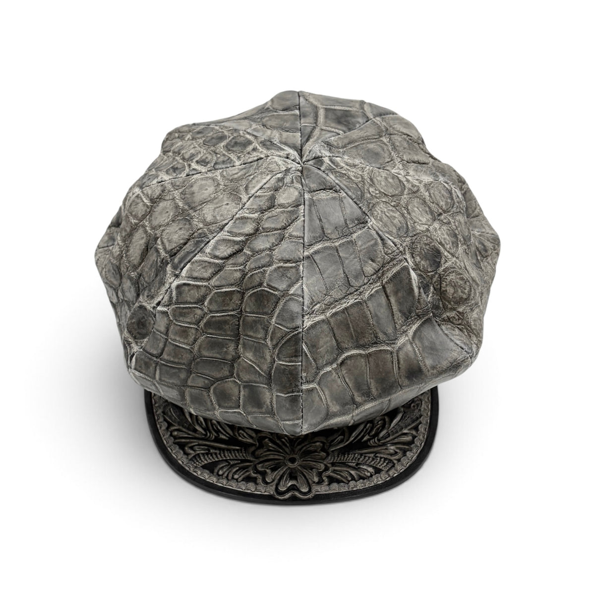 SOTOMI×ATSU CROCODILE POROSUS SUMI Casquette "Peanut Flower" PLATINUM【クロコダイルポロサス/墨染め/キャスケット/カービング/プラチナ】