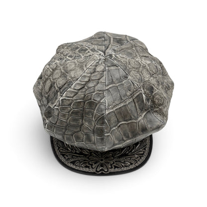 SOTOMI×ATSU CROCODILE POROSUS SUMI Casquette "Peanut Flower" PLATINUM【クロコダイルポロサス/墨染め/キャスケット/カービング/プラチナ】