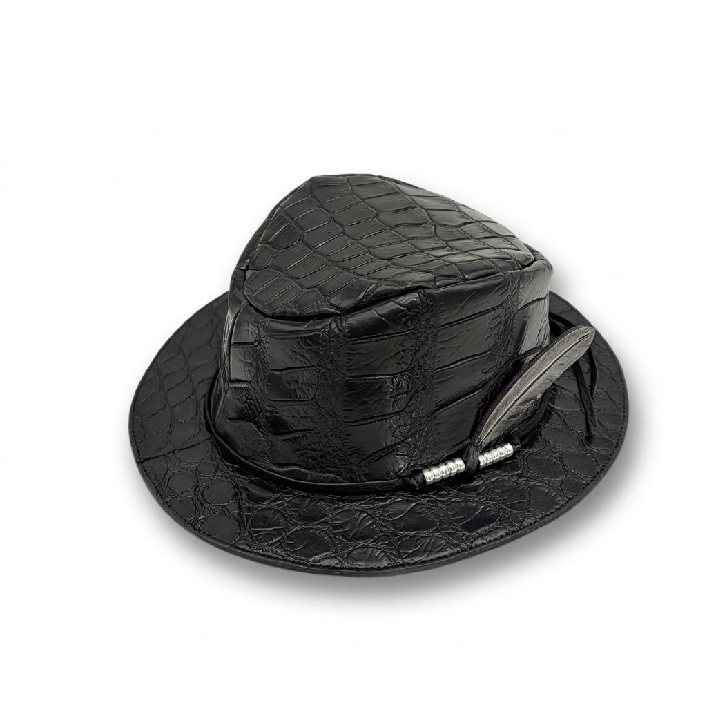 SOTOMI×ATSU CROCODILE POROSUS "Feather" HAT PLATINUM【クロコダイルポロサス/ブラック/ハット/カービング/プラチナ】