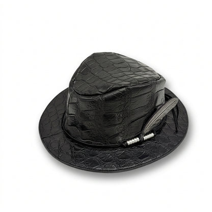 SOTOMI×ATSU CROCODILE POROSUS "Feather" HAT PLATINUM【クロコダイルポロサス/ブラック/ハット/カービング/プラチナ】