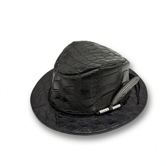 SOTOMI×ATSU CROCODILE POROSUS "Feather" HAT PLATINUM【クロコダイルポロサス/ブラック/ハット/カービング/プラチナ】