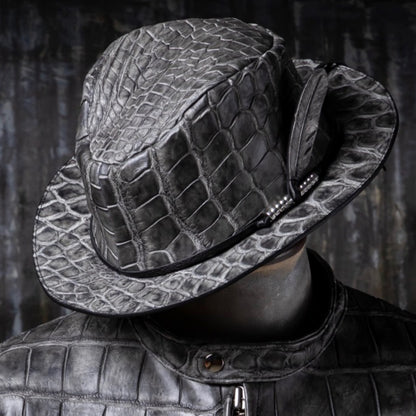 SOTOMI×ATSU CROCODILE POROSUS SUMI "Feather" HAT PLATINUM【クロコダイルポロサス/墨染め/ハット/カービング/プラチナ】