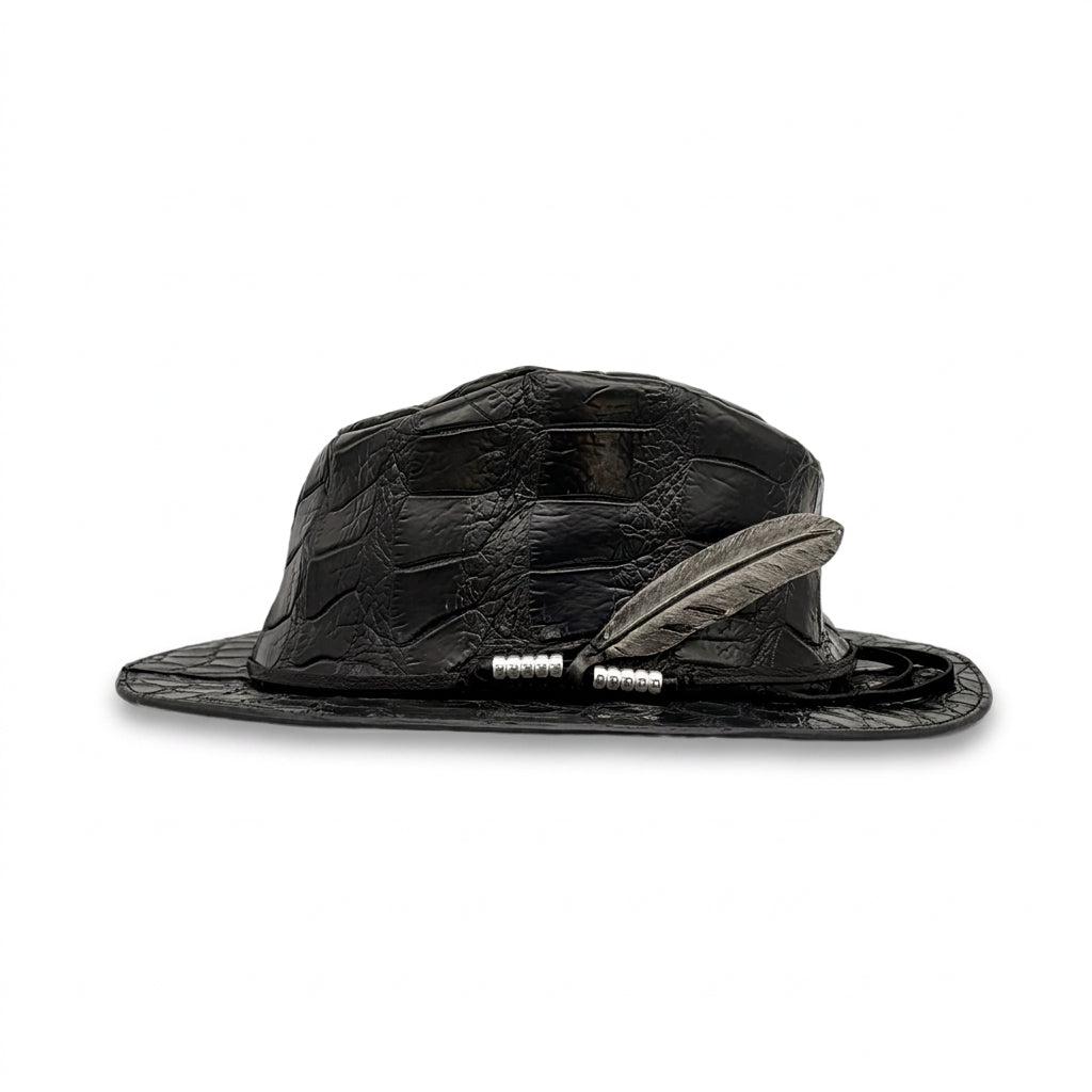 SOTOMI×ATSU CROCODILE POROSUS "Feather" HAT PLATINUM【クロコダイルポロサス/ブラック/ハット/カービング/プラチナ】